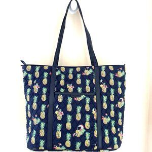 Vera Bradley Toucan Party Large Tote Navy Pineapples Quilted Travel Family